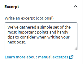 Screenshot of the WordPRess Excerpt field