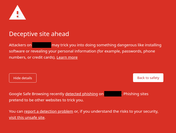 Google Chrome suggest that the site is malicious