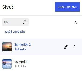 Sivustoeditorin esikatselu yksittäisille sivuille