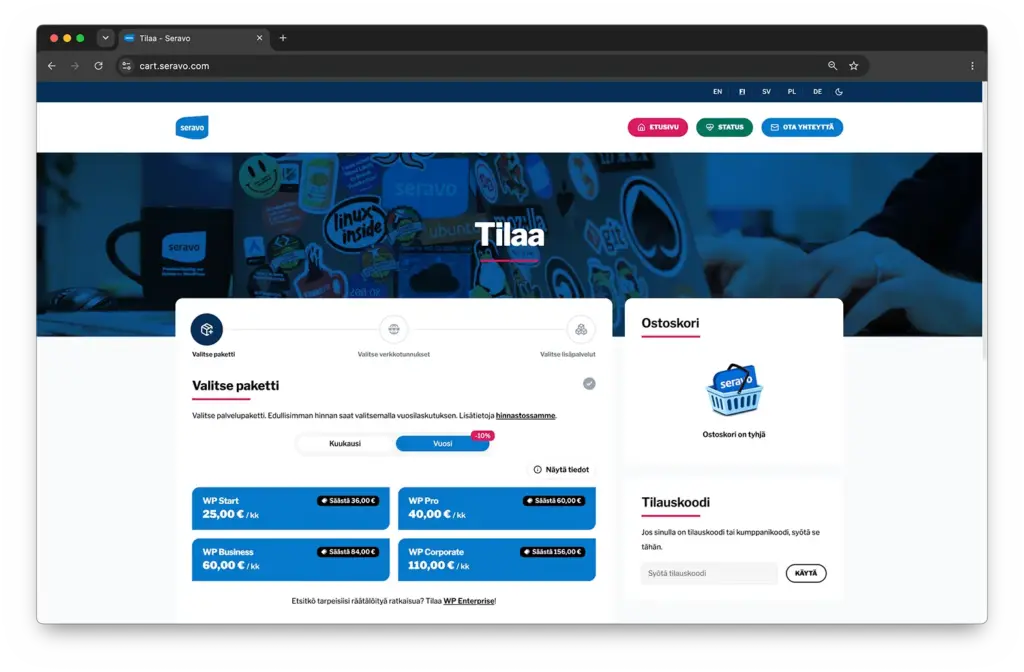 Tilausnäkymä cart.seravo.com